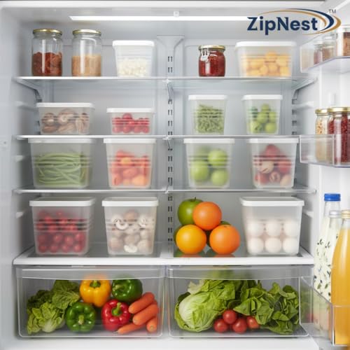 Image of Plastic Storage Containers Set for Kitchen | Leak-Proof Durable and Space-Saving | Pantry Organizers for Kitchen | Fridge Storage Boxes | Fridge Storage Containers (800 ML, Pack of 6) White