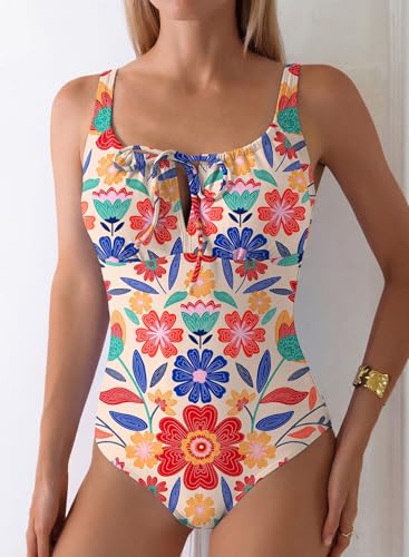 Image of Aleumdr Womens Textured One Piece Swimsuit Tummy Control Bathing Suit Tie Knot Cutout Swimwear