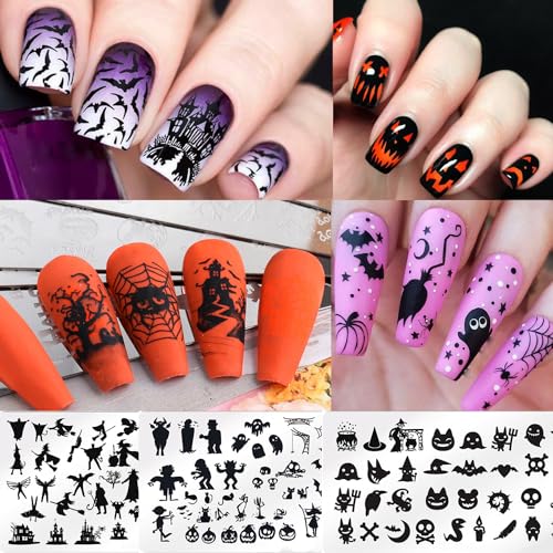6 peças de placa de estampagem de unhas, tema de Natal, Dia das Bruxas, férias, modelos de carimbo d