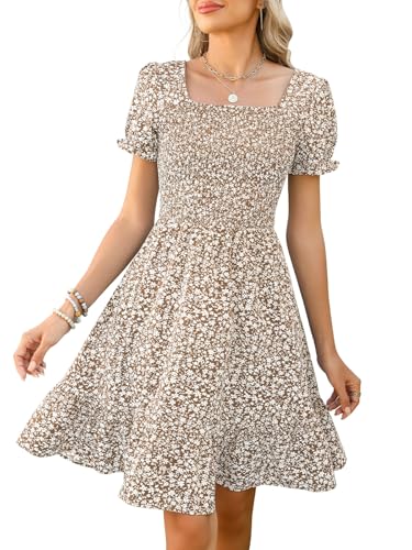 Image of Lyrur Women's Short Sleeve Summer Dresses 2026 Spring Casual Square Neck Easter Dress A-Line Tiered Sundress with Pockets