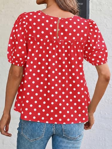 Image of Tankaneo Womens Puff Sleeve Peplum Babydoll Tops Summer Flowy Pleated Cotton T-Shirts Casual Loose Fit Cute Blouse