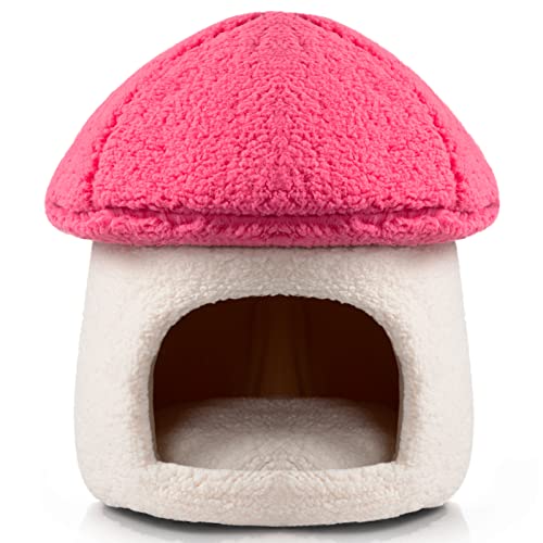 Papitlulu Pet Bed For Cat And Small Dog, Cozy Warm Cat Cave Nest Sleeping Bed Mushroom Shape Sherpa Fleece Puppy House, Pink #TOP6