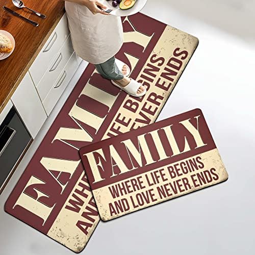 Anti Fatigue Red Kitchen Mats Sets 2 Piece Kitchen Quote Standing Rugs Farmhouse Cushioned Memory Foam Kitchen Floor Mats Non Skid Washable Kitchen Rugs for Sink Laundry Room,17.3x28+17.3x47 Inch
