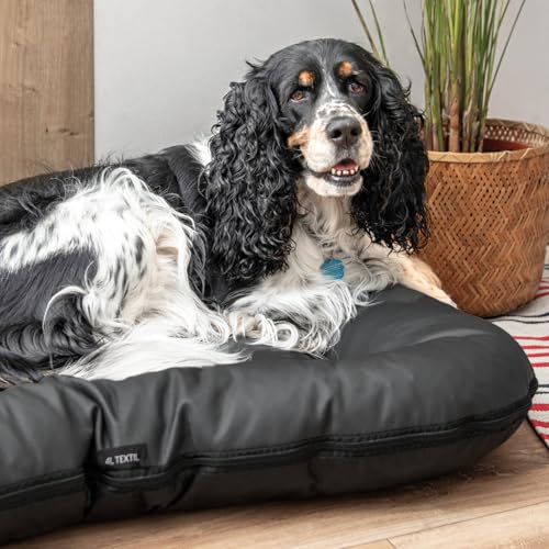 4L Textil Ella Hundebett mittelgroße Hunde Kunstleder Wasserfestes Hundebett Hundekissen Kunstleder Hundematratze (90x70 cm, Schwarz)