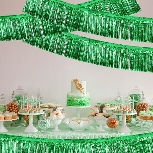Image of BEISHIDA 3 Packs Metallic Foil Fringe Garland Green Wall Hanging Tinsel Fringe Banner for Halloween Christmas Car Floats Bridal Shower Wedding Birthday Easter Graduation Holiday Party Decoration 30 Ft