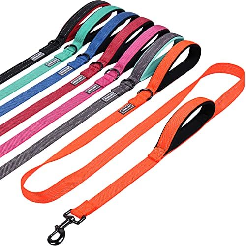 Vivaglory Dog Training Lead with 2 Padded Handles, Heavy Duty 6ft Long Reflective Safety Walking Leash for Medium to Large Dogs, Black