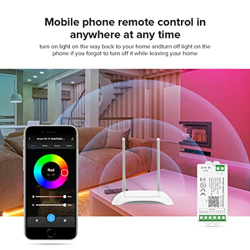 Image of BTF-LIGHTING C05W WiFi Controller for 6pin RGBCCT(+ R G B C W) LED Strip | PWM dimmer for 5050SMD /COB LED, Compatible with Alexa /Google Home /Smart Life APP, Works with WR02RF RC02RFB Remote, DC12V /24V