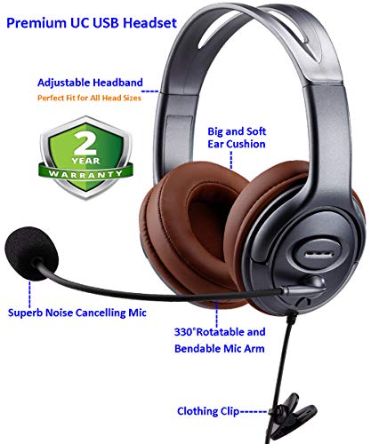 Usb Headset With Microphone Noise Cancelling And Volume Controls, Computer Pc Headphone With Voice Recognition Mic For Dragon Teams Zoom Skype Softphones Conference Calls Online Course Gaming And More #TOP3