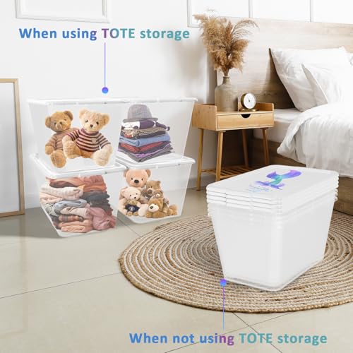 Image of SIMPLYKLEEN Clear Storage Organizer Bins - 4PC 58QT Heavy-Duty Container Boxes Stackable and Nestable Storage Bins with Mermaid Lids Plastic Large Storage Totes for Home, Office, and Garage