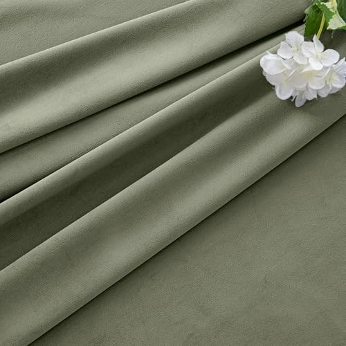 Image of MIULEE Velvet Curtains 50W x 96L 2 Panels Sage Green Blackout Curtains | Luxury velvet fabric, pinch pleat design, back tab hooks, thermal insulated, blackout light blocking, for living room bedroom