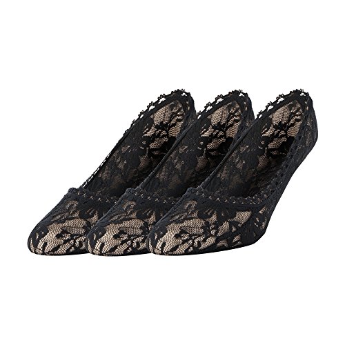 Gold Toe Women's Little Black Lace Padded Invisible Socks, 3 Pairs, Shoe Size: 6-9