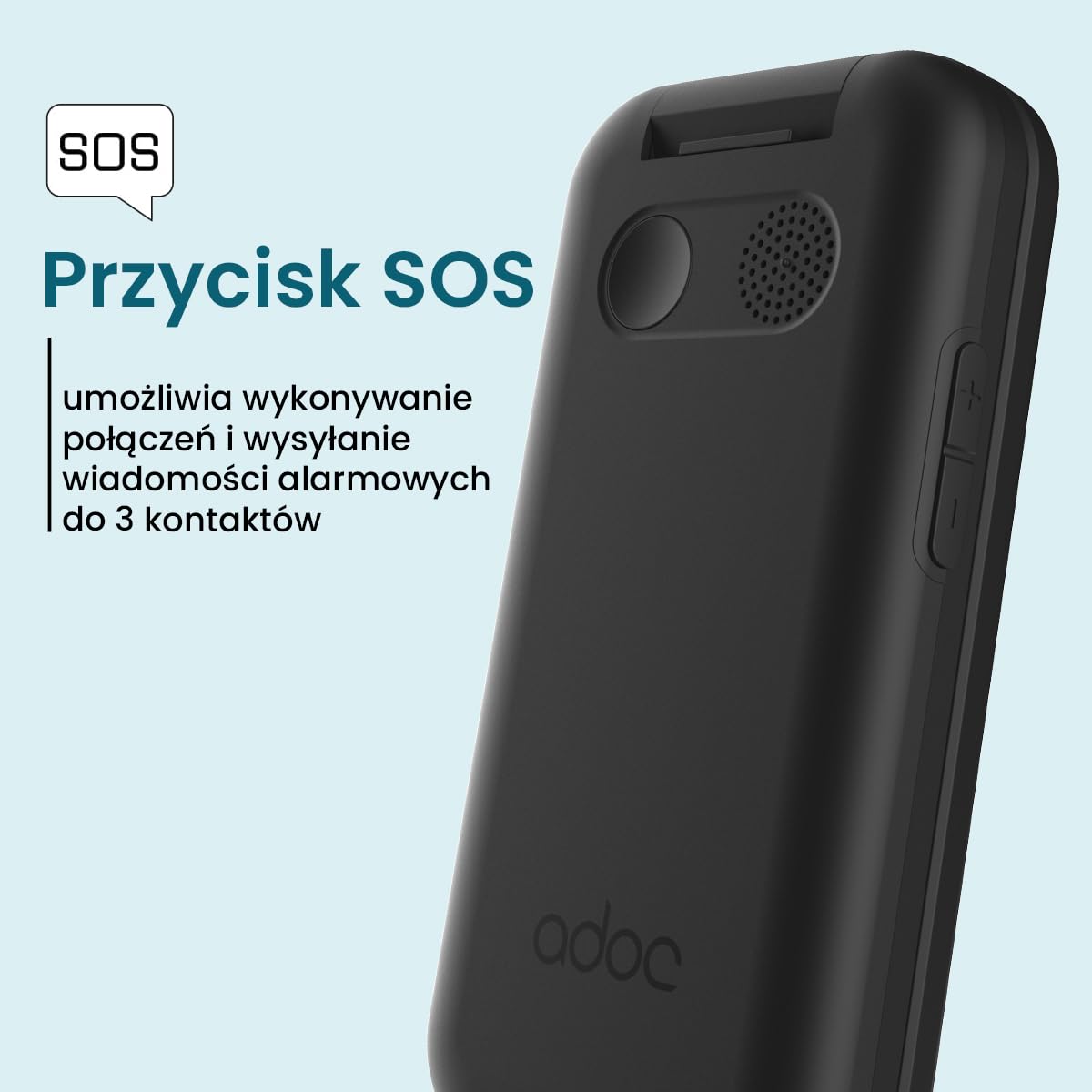 ADOC SC04 telefon komórkowy, format Clamshell, duże klawisze i ikony, łatwy w użyciu, Android 12, Bluetooth, dotykowy, czarny