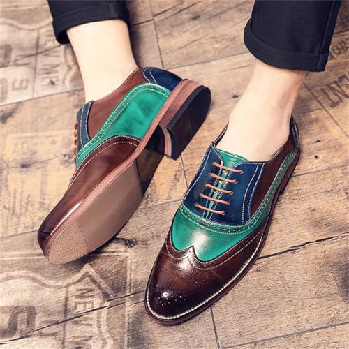 Mens Two Tone Faux Leather Lace Up Brogue Oxford Shoes Classic Wingtip Loafers Low Top Flat Party Formal Business Derby Dress Shoes3