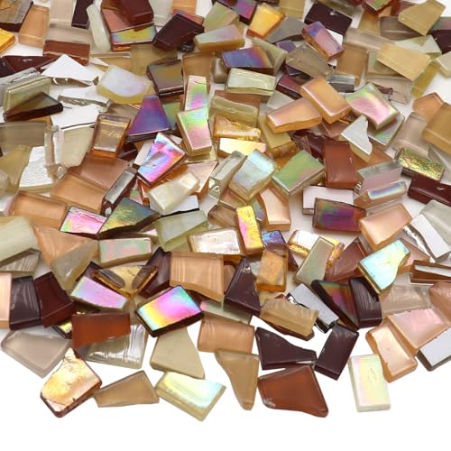 LITMIND 1.1LB Brown Mixed Irregular Glass Scraps Mosaic Tiles for Crafts - Hand-Cut Mosaic Glass Pieces with Backing - Ideal for Mosaic Crafts, Puzzles, and Artwork Projects