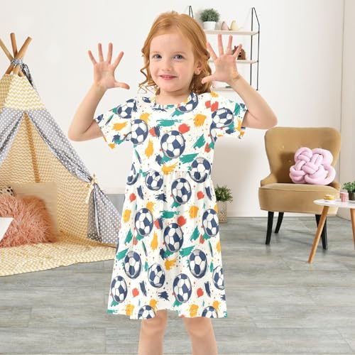 Soccer Pattern Girls Short Sleeve Dress Casual A Line Twirly Skater Dresses3