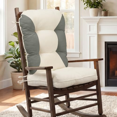 Image of mudilun Rocking Chair Cushion Non-Slip Indoor Adirondack Chair Cushions with Ties Tufted Adirondack Chair Pads for Bedroom Living Room Porch Rocker (Indoor-Gray-White)