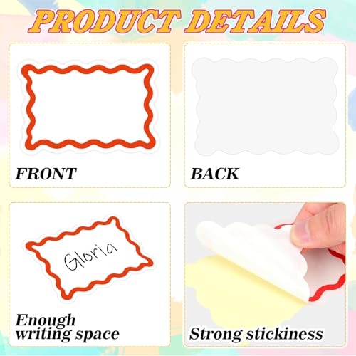 Image of Whaline 180Pcs 3.5 x 2.4 inch Colorful Wavy Scalloped Border Name Tag Stickers Colorful Self-Adhesive Nameplate Decal Blank Name Badge Label for School Classroom Gift Office Conference Desk Decor