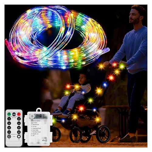 16.4Ft Stroller Lights for Walking at Night - 50 LEDs 8 Modes Outdoor Waterproof Baby Stroller String Lights Dimmable/Timer with Remote for Bike...