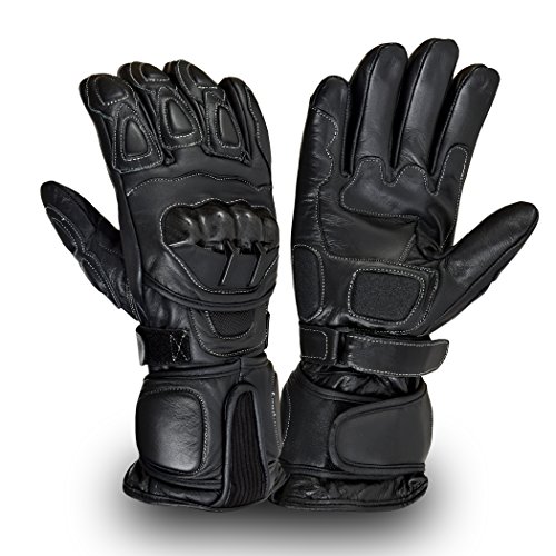 Black Motorcycle Leather Cowhide Bikers Gloves Motorbike Kevlar Winter Glove (M)