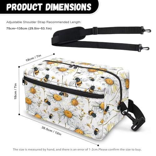 Image of Drnuikhe Knitting Bag for Yarn Storage Durable Crochet Storage Bag Daisy Bee Print Travel Knitting Bag Large Capacity Yarn Storage Organizer Bags for Unfinished Project