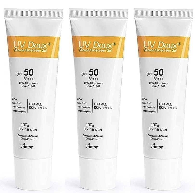 UV Doux Sunscreen Gel SPF 50 PA+++ | Broad Spectrum UVA & UVB | No White Cast | Benzene-Free | Dermatologist-Approved | Non-Comedogenic | Water-Resistant | For Oily, Acne & Sensitive Skin | 100 g x 3