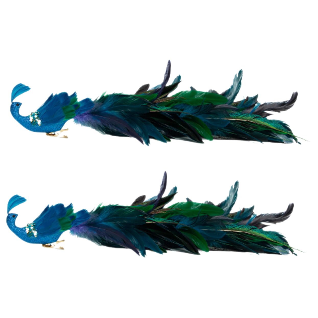 2stücke Künstliche Pfauenvögel Clip Ornamente Für Weihnachtsbaum Glitzernde Dekoration Für Weihnachten Vogelaufsätze Für Festliche Anlässe