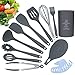 11in1 Utensili Cucina Silicone Antigraffio Resistente Al Calore Frusta e Pinze Acciaio Inox Set di Mestoli Attrezzi Cucina Antiaderente Senza BPA Include Pennello Spatola Porta Cucchiaio Paletta Ganci