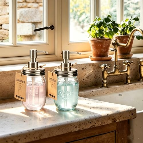 Image of Amolliar Mason Jar Liquid Soap Dispenser, Lotion Dispenser, Brass 1 Pack