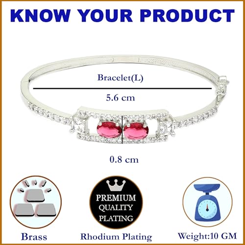 Image of ZENEME Rhodium-Plated Oval Shape American Diamond Studded Handmade Kada Bracelet For Girls and Women