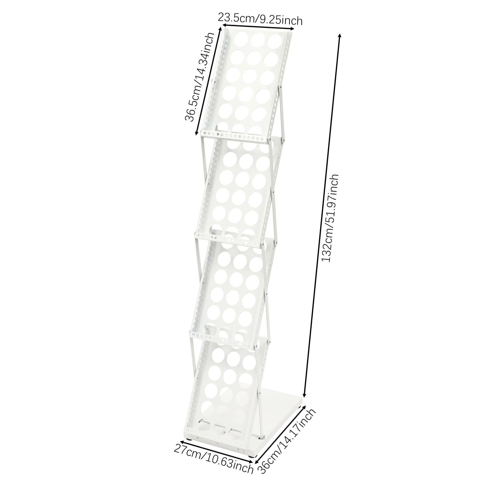 Portafolletos plegable A4 blanco, revistero 4 niveles de hierro, expositor para revistas, folletos, folletos