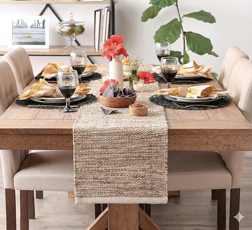Image of THE HOME TALK 4-6 Seater Table Runner|Stylish Console Decor for Dining Table, Parties, Events | Machine Washable | 100% Cotton Fabric | Decorative Placemats (Denim Blue, 13 x 72 Inch)