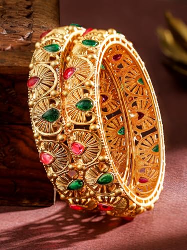 Image of Rubans Gold Plated Set of 2 Bangles Handcrafted Traditional Stylish Trendy Jewellery Gift for Women & Girls