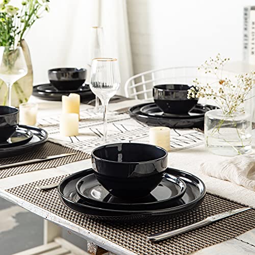 Amorarc Stoneware Cereal Bowls Set For Kitchen, 22Oz Ceramic Deep Soup Bowls Set Of 6, Black Bowls Set For Breakfast, Lunch, Dinner. Microwave&Dishwasher Safe, Black #TOP6