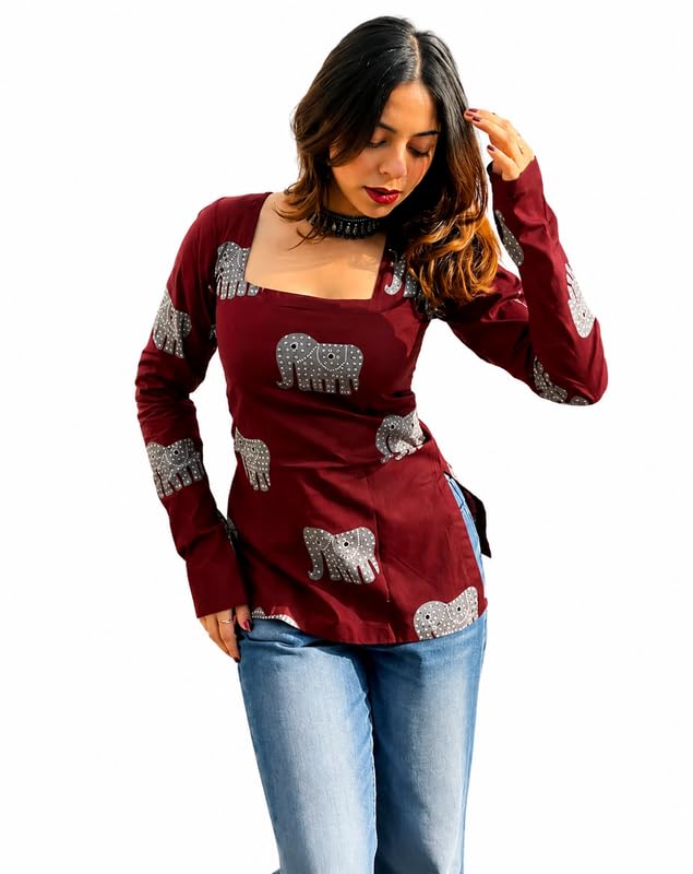 Women Viscose Rayon Elephant Print Short Kurta | Straight Fit Casual Ethnic Top-picture-27
