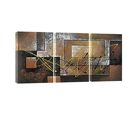 Pyradecor Modern 3 Piece Canvas Prints Abstract Brown Landscapes Pictures Paintings on Canvas Wall Art Work for Living Room Bedroom Kitchen Home Decorations