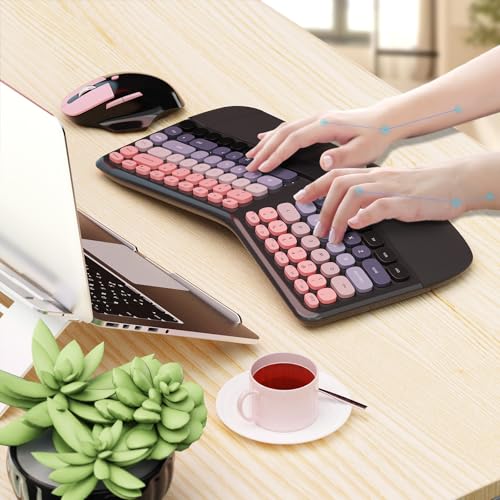 Image of Ergonomic Wireless Keyboard Mouse, Mechanical Gaming Set with Wrist Rest | Compatible With All windows and Type C Computer,With OTG & Long Clean Bruch,Ideal for PC, Home, Office and College