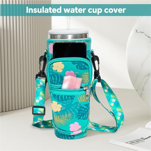 Image of HASTHIP Bottle Carrier Bag for Stanley Tumbler, Fashion Print Water Bottle Sling Bag with Phone Pocket, Neoprene Water Bottle Holder Pouch with Detachable Shoulder Strap