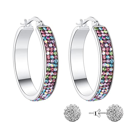 Muyuu Crystal Hoop Earring, Silver Plated Circle Hoop Earrings, Sparkly Earrings For Women Jewelry Gift #TOP4