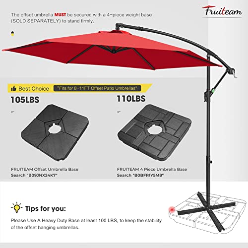 Image of FRUITEAM 10FT Patio Offset Umbrellas Cantilever Umbrella, Large Hanging Market Umbrella with Crank & Cross Bar, Waterproof UV Protection Outdoor Umbrella with Ventilation for Deck, Garden