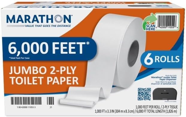 Marathon Jumbo Roll 2-Ply White Toilet Paper 6 rolls