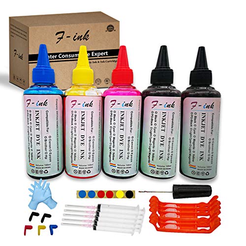 F-ink 5x100ml Bottles Ink and Ink Refill Tools Compatible for Canon PGI-280XL CLI-281XL PGI-280XXL CLI-281XXL PGI-270XL CLI-271XL Ink Cartridges--Reuse The Old OEM Ink Cartridges