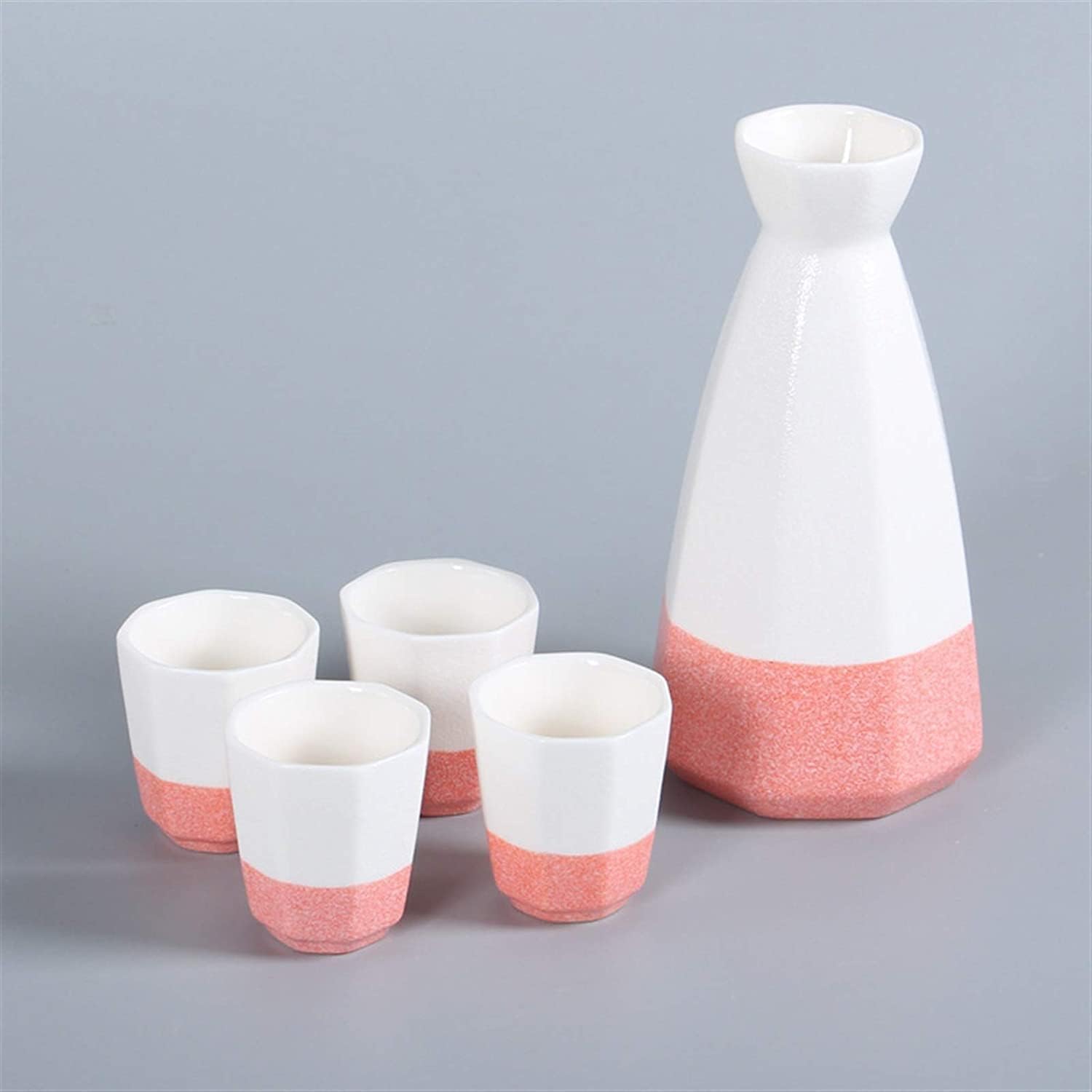 Sake Wine Set, Wine Glass,Snow Glaze Ceramic Sake Wine Sets 285Ml Jug Octagonal-Shaped 35Ml Cup with Tray Dispenser Bibar Drinkware Flask,Home Decor/D(D)
