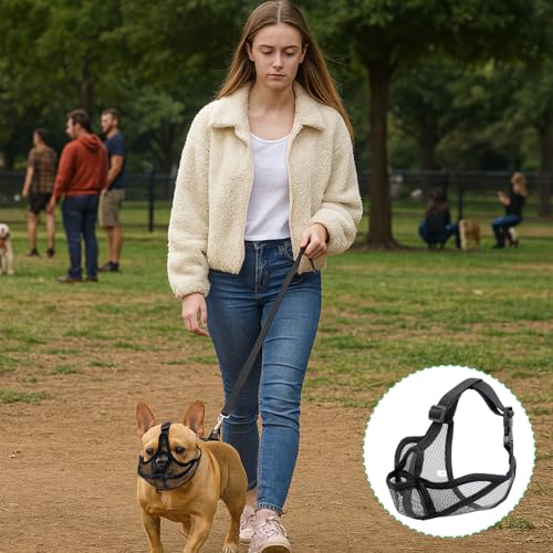 Huybaa Maulkorb für Französische Bulldogge, Kurze Schnauze Hunde, Atmungsaktiv & Verstellbar, Anti-Beißen Kauen Bellen, Mesh Hundemaulkorb (Schwarz, S)