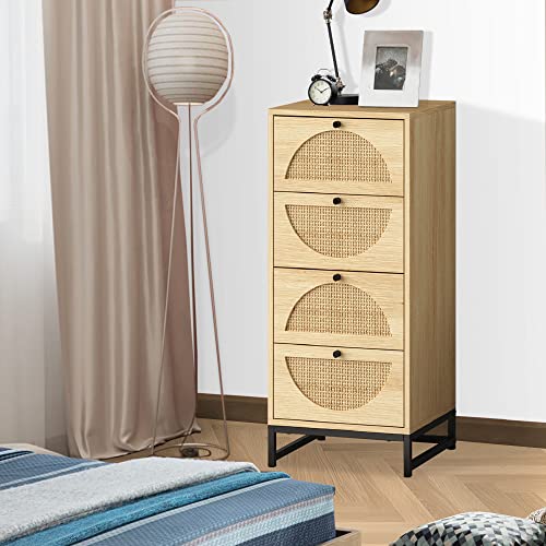 image for Lamerge Natural Rattan 4 Drawer Dresser, Rattan Cabinet Storage Tower 