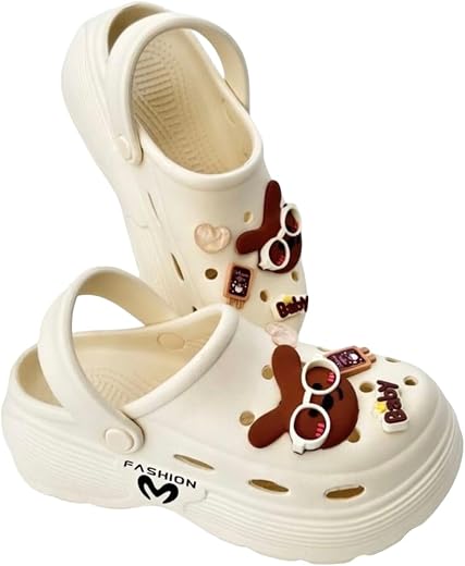 KZULLY | Clogs for Women | Cute Cartoon Bear Charm | Lightweight Slip-On | Comfortable Casual Summer Footwear