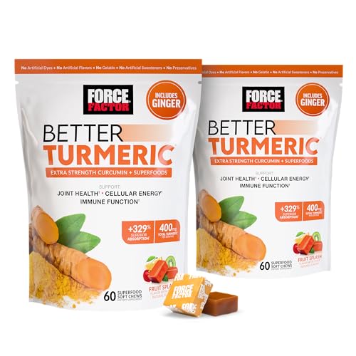 Force Factor Better Turmeric Joint Support Supplement for Extra Strength Joint Health Featuring HydroCurc Turmeric Curcumin with Black Pepper for Superior Absorption Fruit Splash 120 Soft Chews