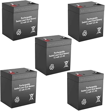 BatteryGuy SP12-5.5HR Replacement 12V 5.5Ah SLA Batteries Brand Equivalent Rechargeable, High Rate - Qty of 5