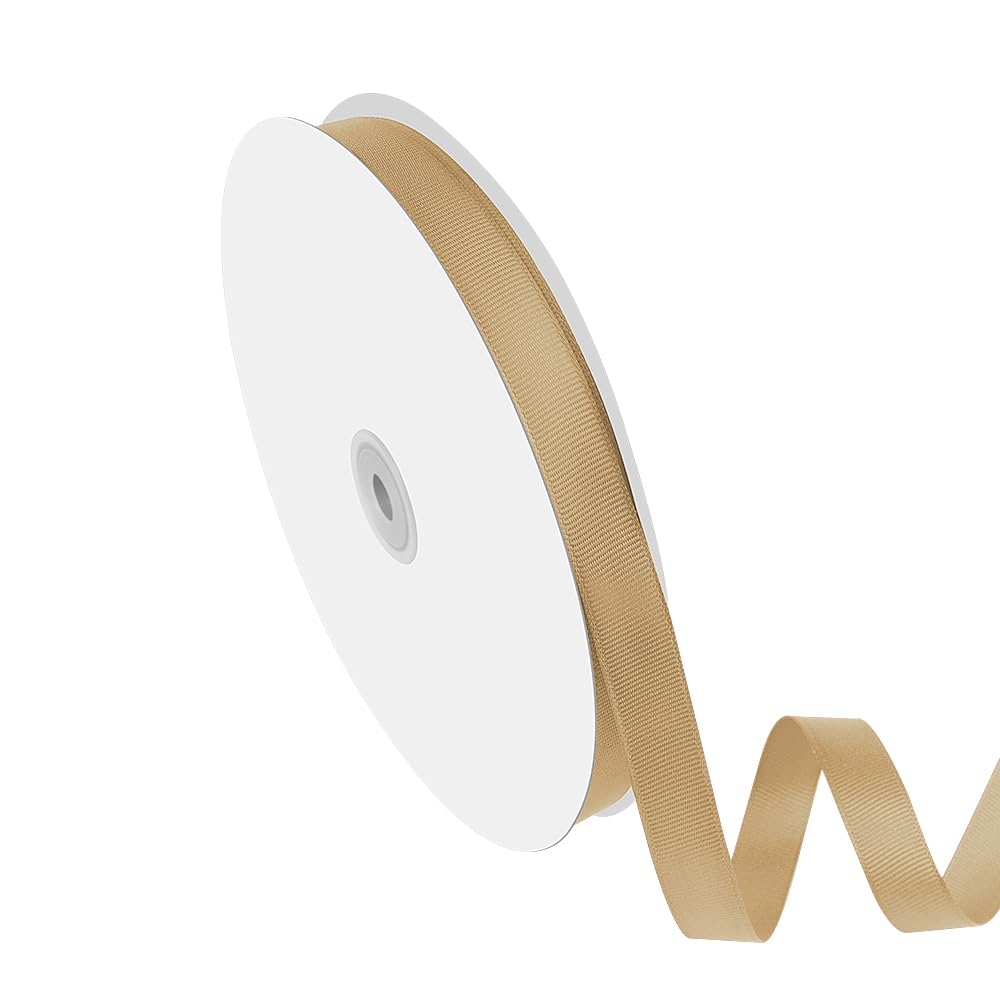 5/8" Width x 100 Yards Grosgrain Ribbon, Champagne Gold Ribbed Ribbon for Gift Wrapping, Hair, Bows, Craft, DIY, Swags, Wedding, Valentine's Day, Christmas and Party Decoration