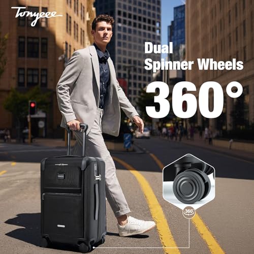 Softside Expandable Checked Luggage with Spinner Wheels, Medium 22 Inch Waterproof Suitcase with TSA Lock, Lightweight Travel Bag for Men and Women – Black2