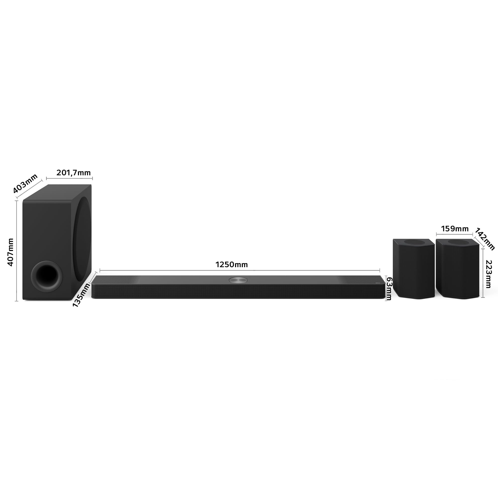 LG S95AR Sound Bar 9.1.5 z Dolby Atmos i DTS: X, moc 810 W, bezprzewodowy subwoofer i tylne głośniki, dźwięk wysokiej rozdzielczości (Hi-Res), Bluetooth, AI Ready, czarny